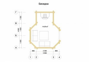 Планировка беседки из бруса, проэкт №1